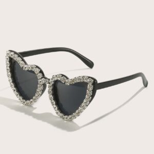 Rhinestone Decor Heart Frame Fashion Glasses